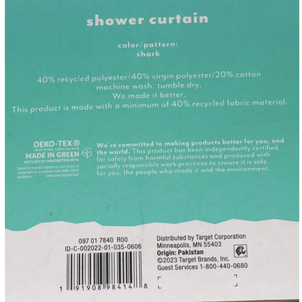 Pillowfort Shark Shower Curtain Blue Nautical Sea Life 72x72 Fabric NEW